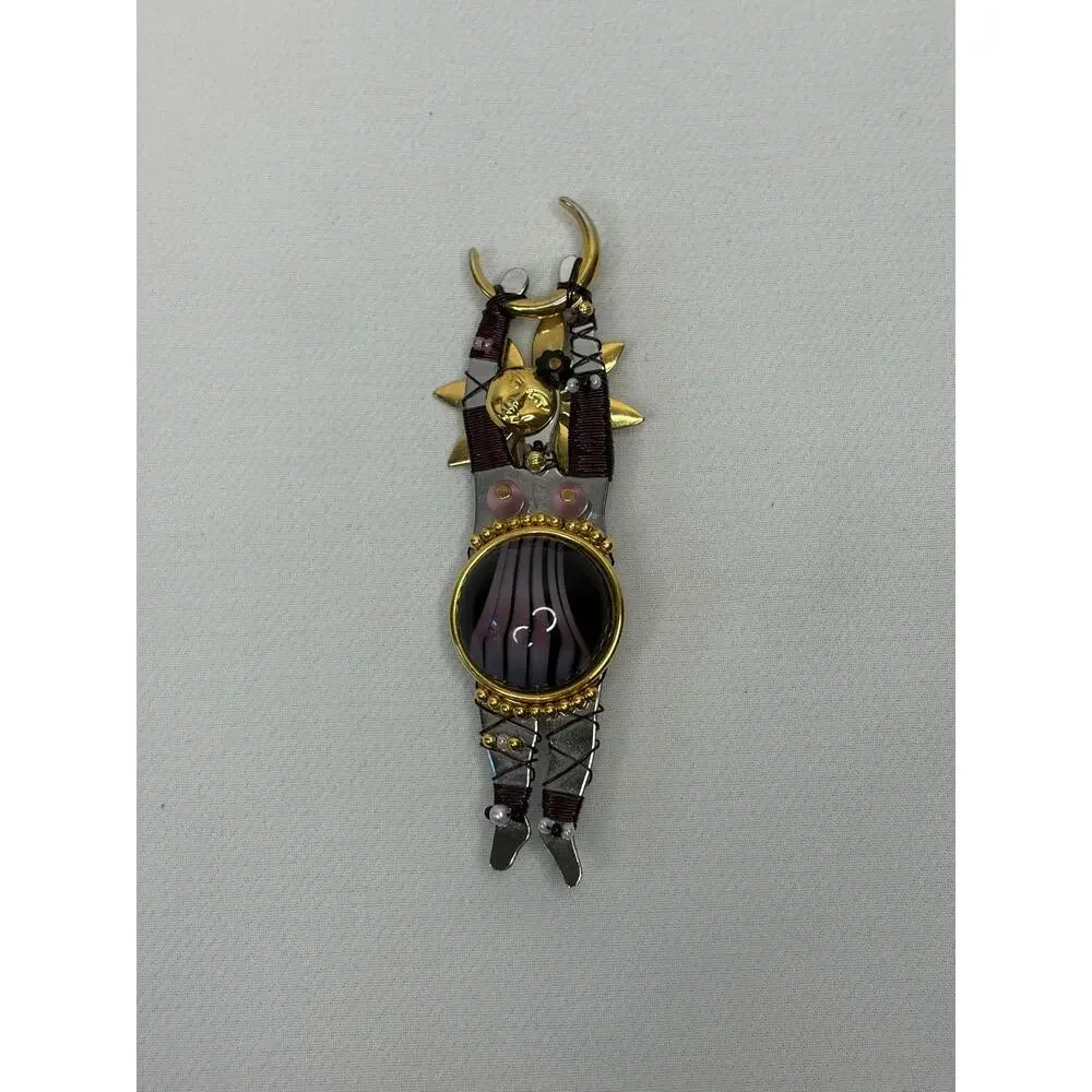 LIZTECH signed Purple Usha Brooch Pendant 1990s Goddess Moon (FLAW) Glass Metal